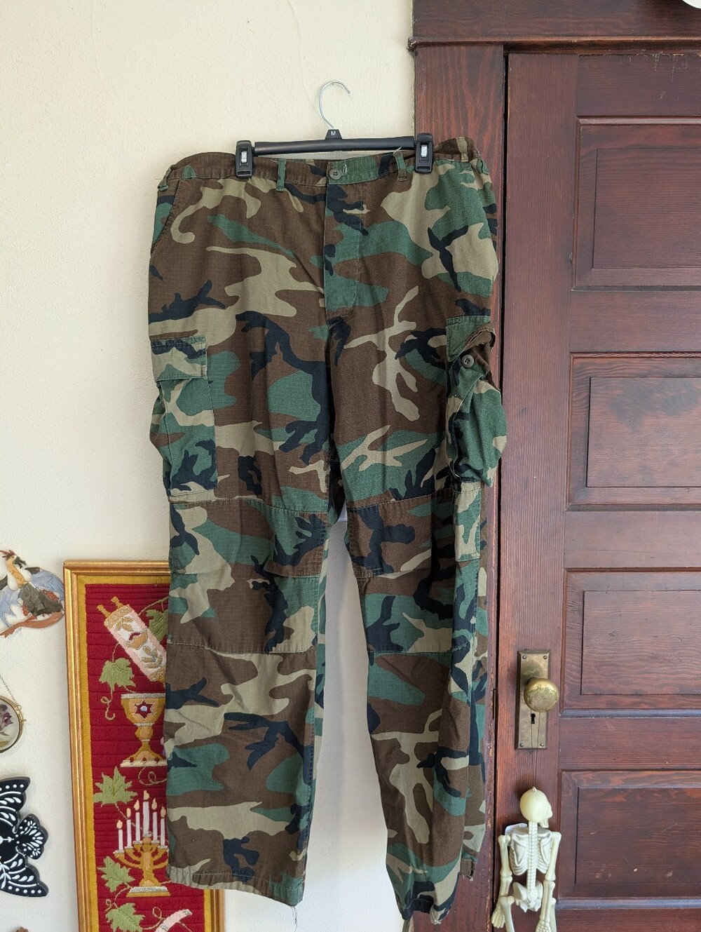 Genuine Vintage Woodland Camo Combat Pants XL Long Stock No 8415-01-184-1360